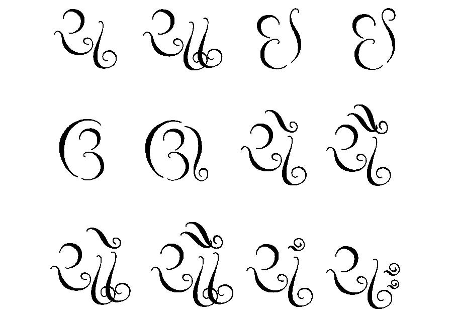 Font Design on 'Navrasa' - Shringaar rasa, Gujarati script

